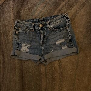 True Religion Blue Distressed Jean Shorts